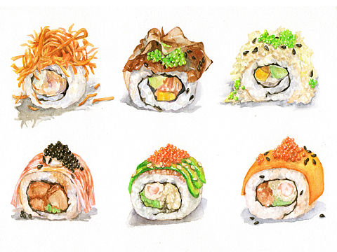水彩画-寿司