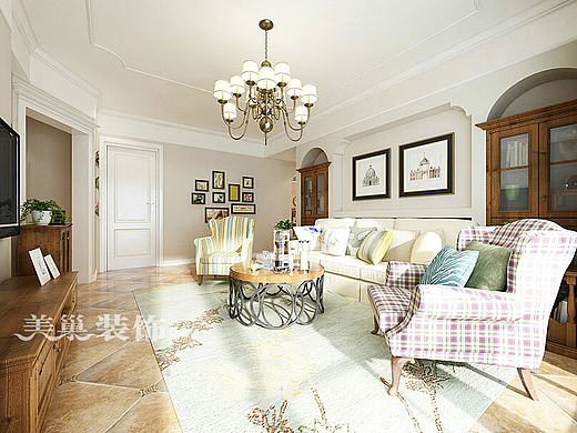 海马公园三期120平方三室美式风格装修效果图样板间郑州