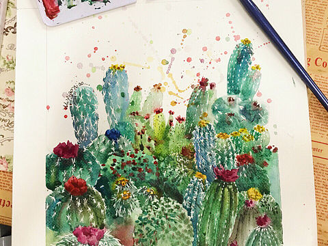水彩 仙人掌:cactus:（个人主页-ZMjg4MzA3NjA=） - 绘画 - 站酷设计师搞笑潇原创素材 - 站酷ZCOOL