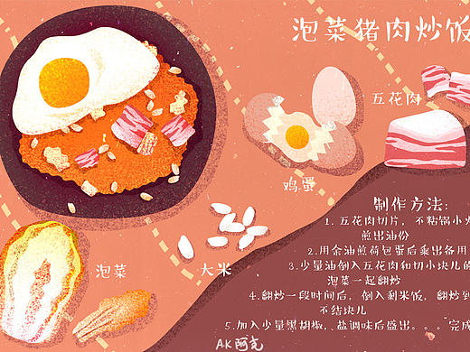 美食插画系列（第八弹）猪肉泡菜炒饭。。