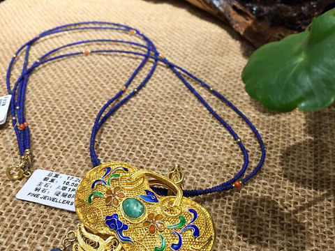 花丝银翡翠珊瑚吊坠