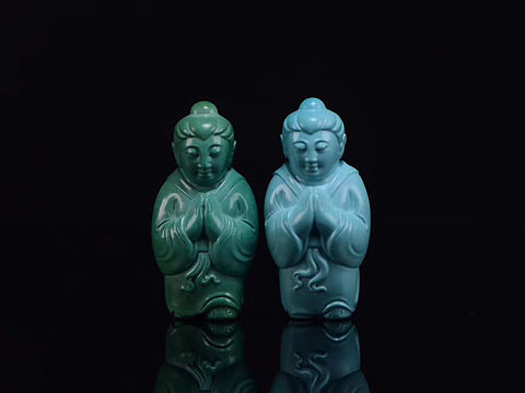 湖北原矿绿松石精品雕刻艺术作品【道童】苏工精雕