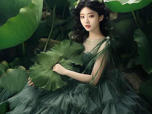 绿色汉服时尚女子风景画