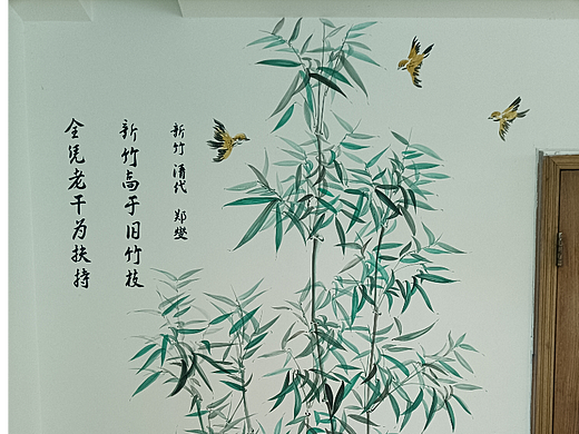 楼梯间侧墙水墨国画墙体彩绘