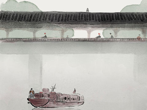 水墨插画海报｜杭州运河绘卷
