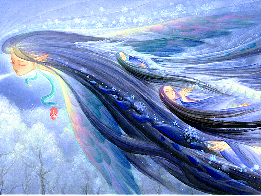 新国画 | 《雪》手绘清新国风节气神话海报 水墨画艺术