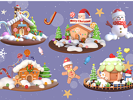 一组圣诞节C4D小场景插图