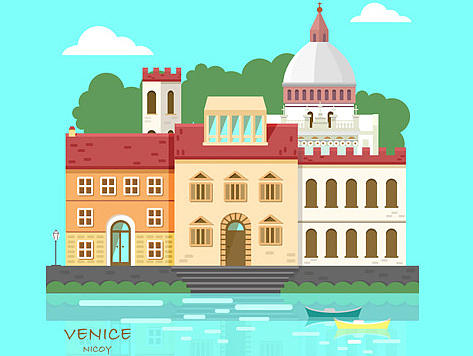 插画风-威尼斯小镇