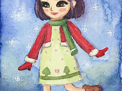 插畫《帶鹿角的小女孩》
