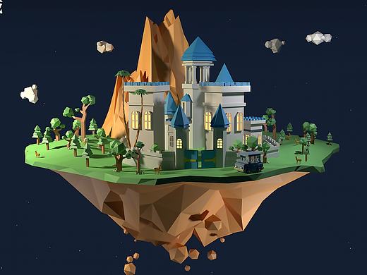 low poly 风格 天空之城