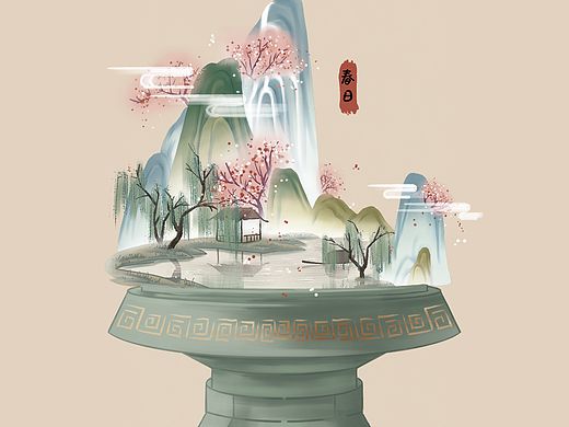 中国风插画，春日