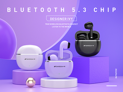 2022年紫色浪漫TWS蓝牙耳机详情页