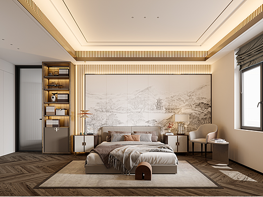 新中式臥室表現(xiàn)（個(gè)人主頁(yè)-ZNjA1ODU5NzI=） - 家裝設(shè)計(jì) - 站酷設(shè)計(jì)師涵涵不是雪渣原創(chuàng)素材 - 站酷ZCOOL