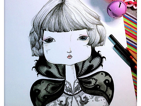 中国风原创插画，纯手绘，装饰画，人物设计，民族风