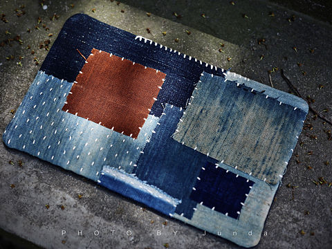 蓝染古布柿染古布 茶席