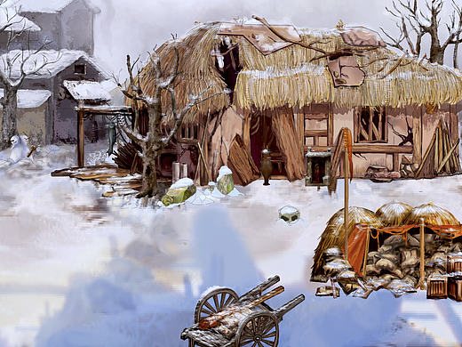 荒野败军临时驻扎村庄场景（个人主页-ZMjA1Nzk3NDA=） - 游戏原画 - 站酷设计师午后Lily原创素材 - 站酷ZCOOL