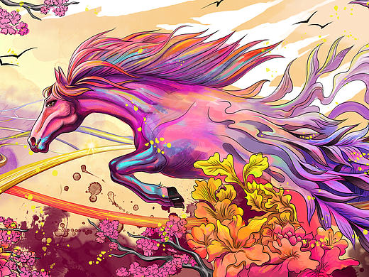 一组（鹿，鹰，马，孔雀，麒麟，天鹅）上海“莘庄站”项目商业插画