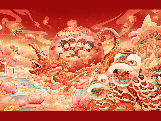 国潮插画 新年茶叶包装插画