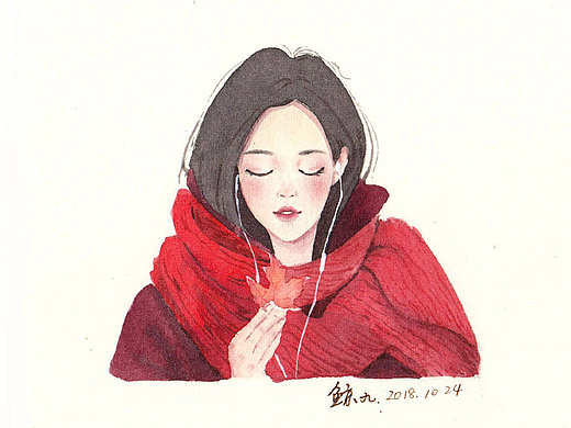 水彩少女清新插画头像