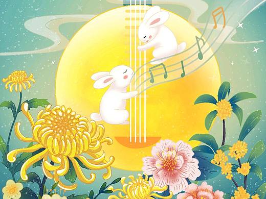 中秋节插画—花好月圆