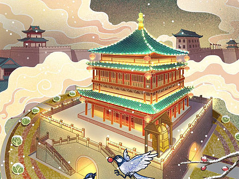 节气建筑插画
