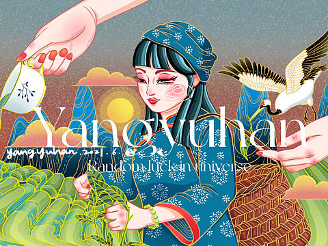 原创手绘国潮风采茶女茶叶礼盒包装插画