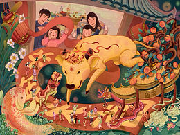 新年插畫《聯(lián)蓮有魚，牛年大吉》