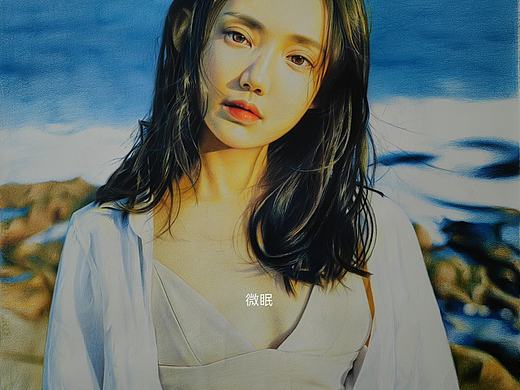 彩铅作品：《海滩女孩》～初心不改，未来可期。（个人主页-ZNTczNDkyODg=） - 绘画 - 站酷设计师微眠手绘原创素材 - 站酷ZCOOL