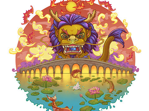 以颐和园内景观做的几张插画