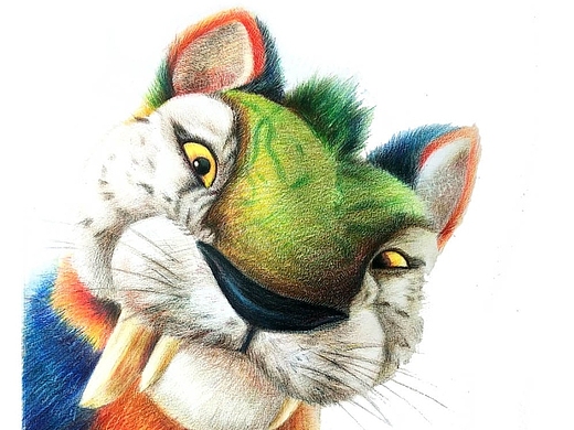 彩铅手绘,,剑齿虎