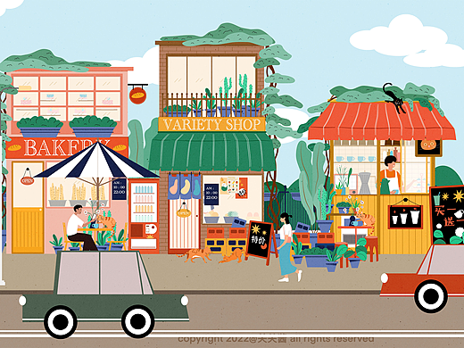 扁平插画系列之梦想中的店#创作者加油站#