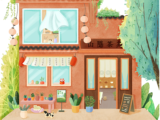 轻质感室外建筑插画