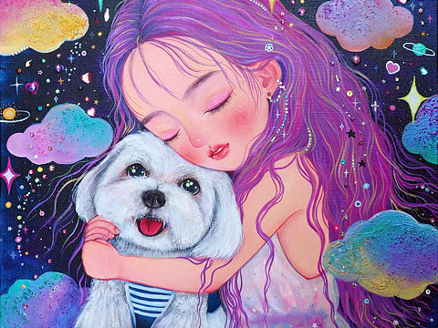 客户定制：梦幻少女和宠物结合画像（个人主页-ZNTQyODg1MDg=） - 绘画 - 站酷设计师不晓艺术原创素材 - 站酷ZCOOL