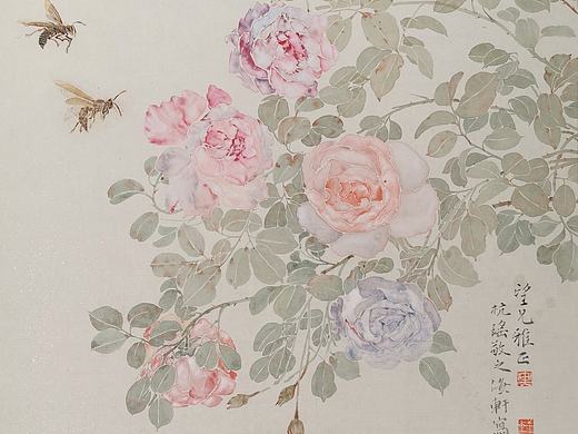 没骨画|月季花