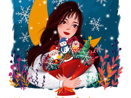 原创插画 圣诞人物（个人主页-ZNDg3OTk3NzY=） - 创作习作 - 站酷设计师思思插画原创素材 - 站酷ZCOOL