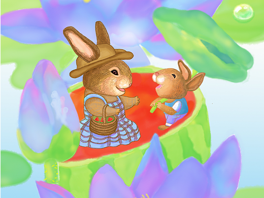 小兔游玩荷花池