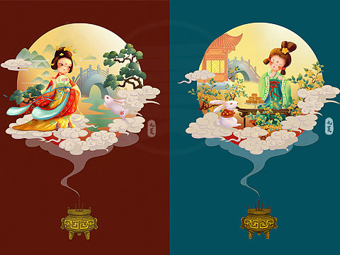 中秋传统节日习俗插画