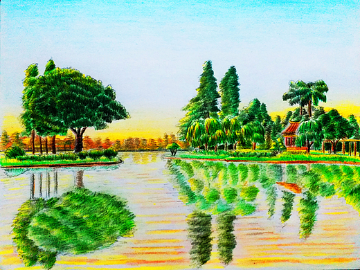 彩铅手绘:流花湖公园的一角(二)