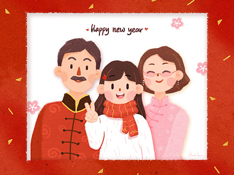 新春新年插画 全家福:family: hohoilam