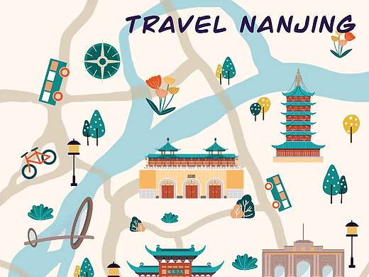 手绘扁平风  南京地图