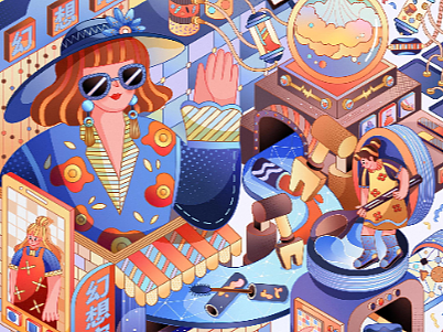 2.5D线性插画——摩登幻想都会