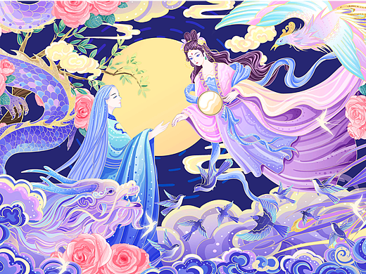 国风七夕插画-佳偶天成