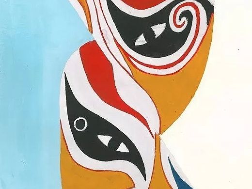 粗糙的脸谱水粉笔画