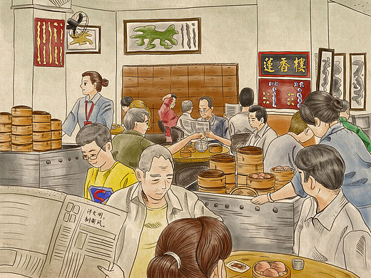 老茶楼手绘