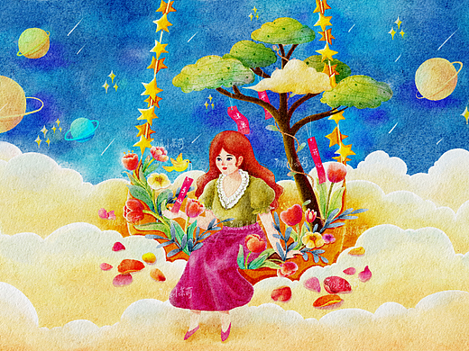 茶π的美好世界插画