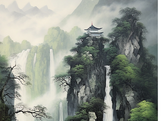Midjourney  AI绘画-唐诗{望庐山瀑布}