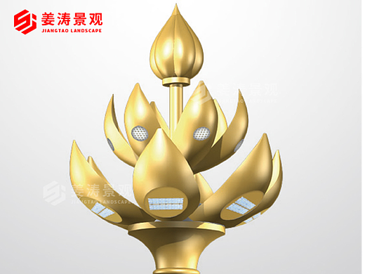 世博 圣莲佛教景观路灯 莲花路灯8叉9火玉兰灯厂家定制