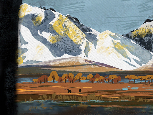 车窗外的雪山 | 艺术插画