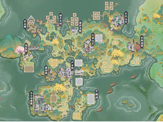 一梦江湖-江南。手绘地图