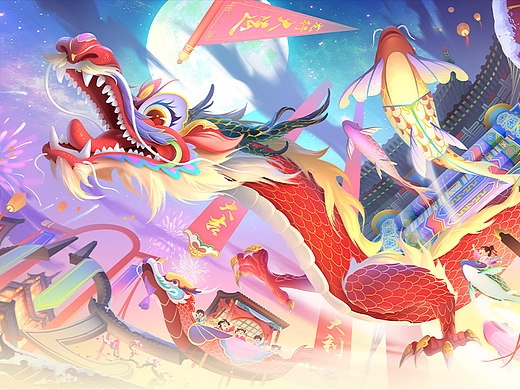 2024甲辰龙年插画《祥龙降福》